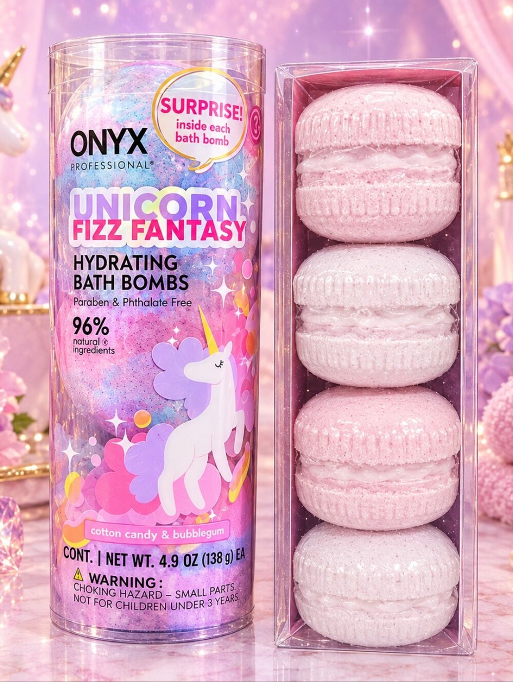 SET Onyx Unicorn Fizz Fantasy Hydrating Bath Bombs - Pink & Purple